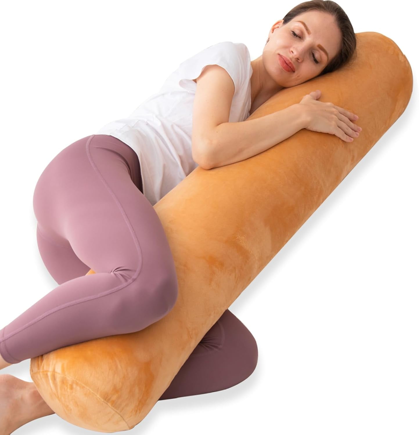 Bolster Pillow for Bed, Long Round Body Pillow for Adults with Removable Velvet Cover, Decorative Tube Roll Cylinder Pillow,