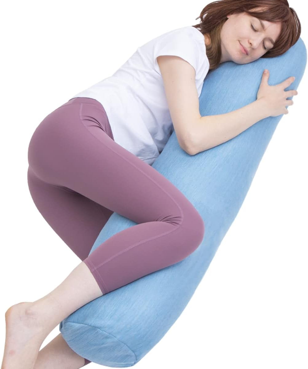 Bolster Pillow for Bed, Long Round Body Pillow for Adults with Removable Velvet Cover, Decorative Tube Roll Cylinder Pillow,