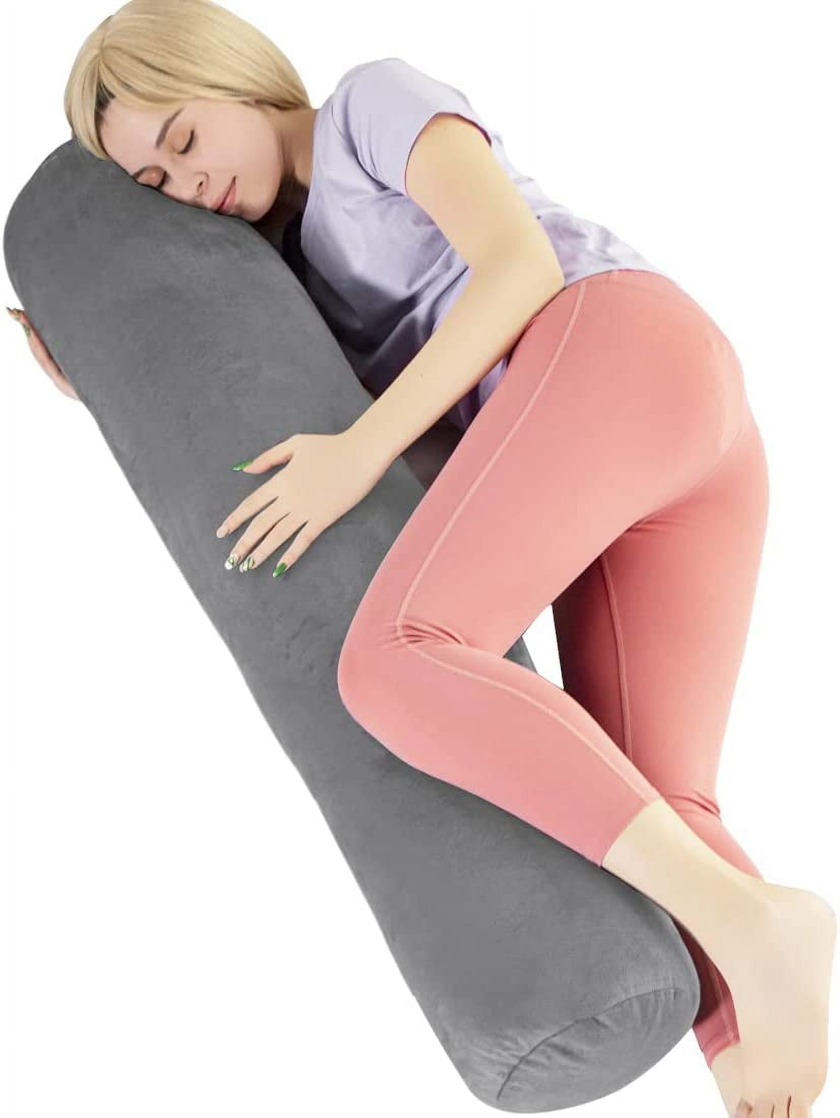 Bolster Pillow for Bed, Long Round Body Pillow for Adults with Removable Velvet Cover, Decorative Tube Roll Cylinder Pillow,