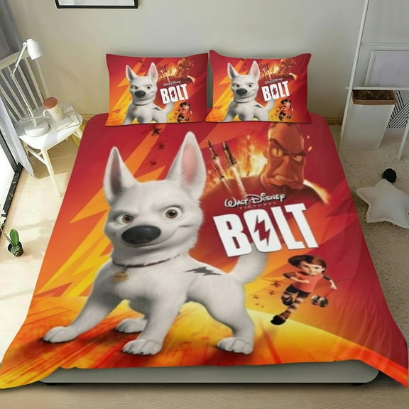 Bolt Dog Themed Bed Sheet Set Three Piece Set 53x79 In ches Comfortable And Skin Friendly Unique Design Creating A Star Studded Night Home Decor Gifts For Family Friends fans