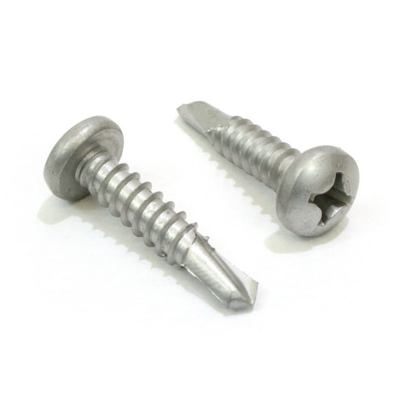Bolt Dropper 10 x 1-1/2" Self Tapping Stainless Steel Metal Screw, (100 Pack) Phillips Pan Head Self Drilling Screws, 410 SS, Choose Size