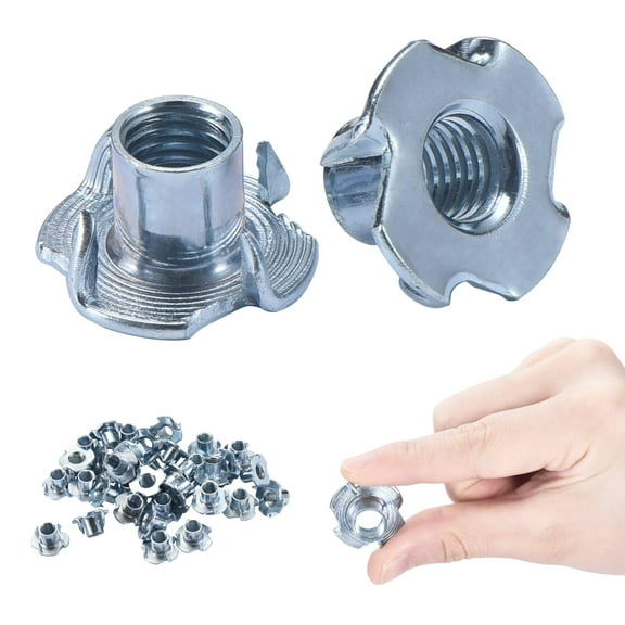 Bolt Dropper 3/8"-16 T-Nuts - 100 Pack Zinc-Plated Steel Tee Nuts with 7/16-Inch Barrel Length - Rust-Resistant Threaded Inserts for Wood Projects, Rock Climbing Holds and Cabinetry Applications