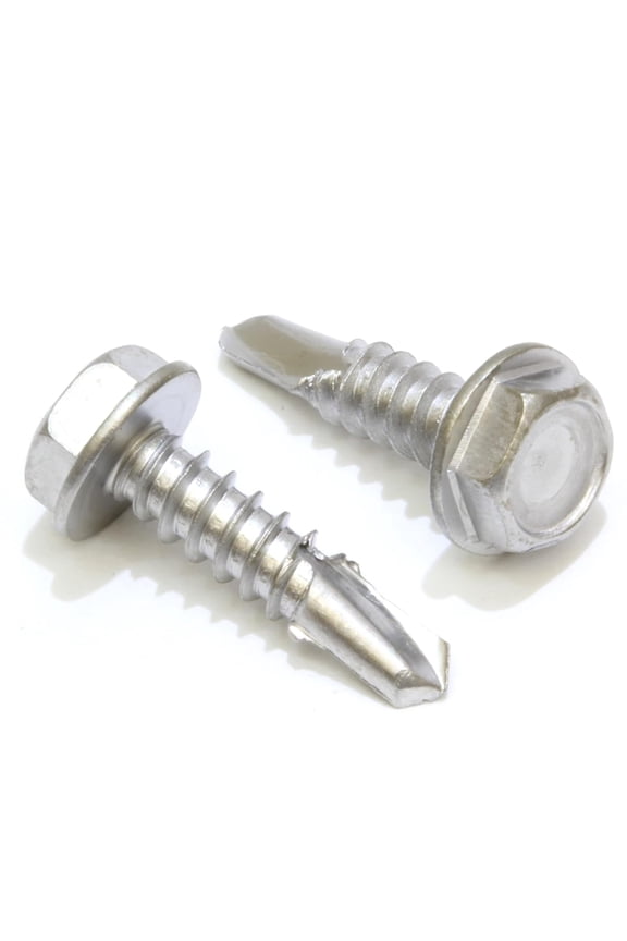 #8 x 3/4 Inch Stainless Steel TEK Screws - Pack of 100 Self Drilling Screws - Corrosion-Resistant External Hex Washer Head Screws for Wood, Metal, Wet Environments, and Outdoor Projects