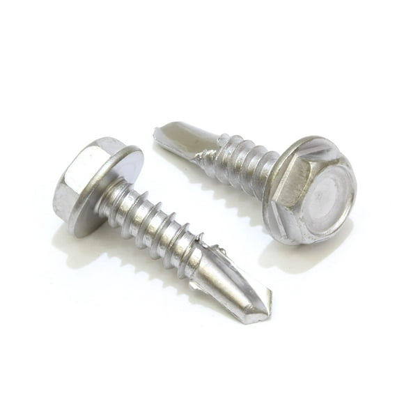Bolt Dropper No. 10 x 1-1/4" Stainless Hex Washer Head Self Drilling Screws, 410 Steel, No. 3 Point, Plain Finish, 100 pc
