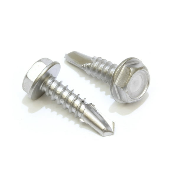 Bolt Dropper No. 10 x 1/2" Hex Washer Head Self Drilling Screws - Self Tapping Sheet Metal Tek Screws - 410 Stainless Steel - No. 1 Point, Plain Finish - Coarse Thread Type - 100 PCS