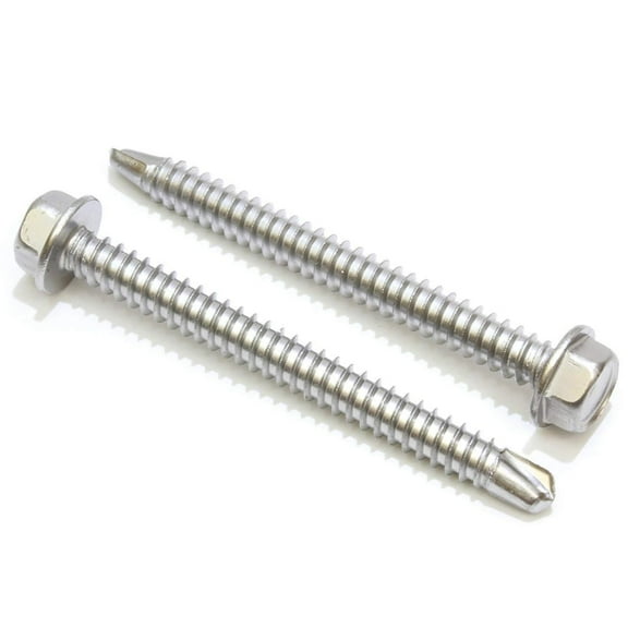 Bolt Dropper No. 10 x 2-1/2" Stainless Hex Washer Head Self Drilling Screws, 100 pc, 410 Stainless Steel Self Tapping TEK Screws, No. 3 Point, Plain Finish