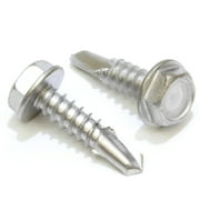 Bolt Dropper No. 10 x 5/8" Stainless Hex Washer Head Self Drilling Screws, 100 pc, 410 Stainless Steel Self Tapping TEK, No. 3 Point, Plain Finish