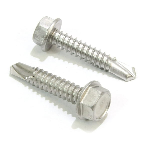 Bolt Dropper No. 14 x 1-1/4" Stainless Hex Washer Head Self Drilling Screws, 410 Steel, No. 3 Point, Plain Finish, 50 pc