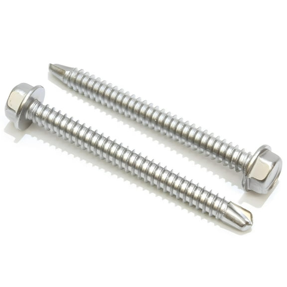 Bolt Dropper No. 14 x 1-3/4 Stainless Hex Washer Head Self Drilling Screws, (50 pc), 410 Stainless Steel Self Tapping TEK, No. 3 Point, Plain Finish, ironclad
