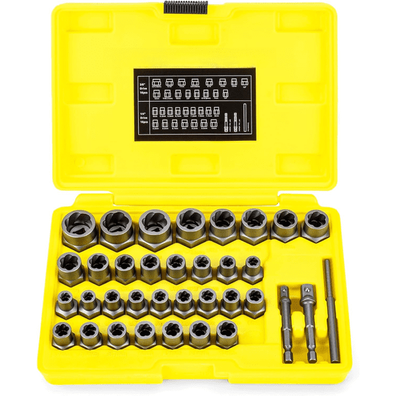 Bolt Extractor Kit, 35-Piece Stripped Bolt Extractor Socket Set, 1/4" & 3/8" Drive Easy Out Socket Set, Nut Remover for Removing Broken, Rusted, Rounded Fasteners
