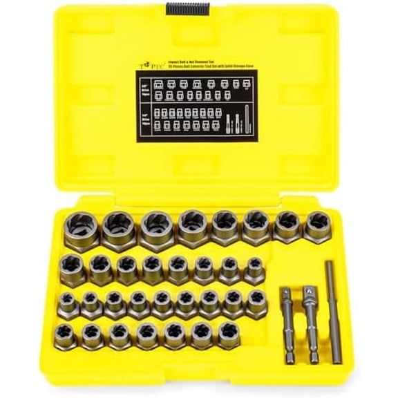 Bolt Extractor Kit, 35-Piece Stripped Bolt Extractor Socket Set, 1/4" & 3/8" Drive Easy Out Socket Set, Nut Remover for Removing Broken, Rusted, Rounded Fasteners$$