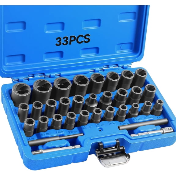 Bolt Extractor Kit Set, 1/4" & 3/8" Bolt and Nut Remover Set CR-MO Steel Extraction Socket Set with Storage Case Drive Lug Nut Removal Tool for Rusted, Damaged, Round Bolt Nuts Screws