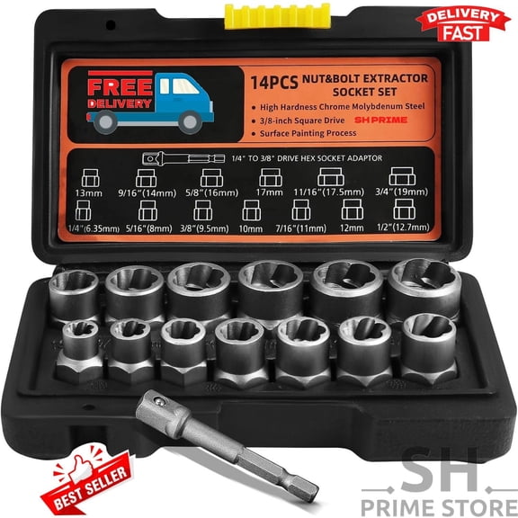 Bolt Extractor Set 14-Piece Stripped Bolt Extractor Socket Set with Storage Case