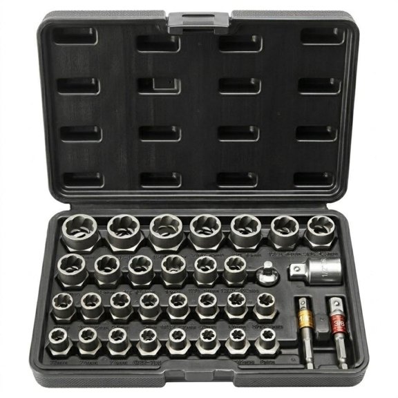 Bolt Extractor Set, 29-Piece Bolt and Nut Remover Set, 6mm to 10mm, 13/32" to 3/4", CR-MO Steel Extraction Socket Set with Storage Case, for Removing Damaged Rusted Bolts, Nuts and Screws