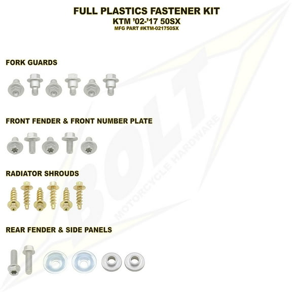 Bolt Full Plastics Fastener Kit For Husqvarna TC 50 2017