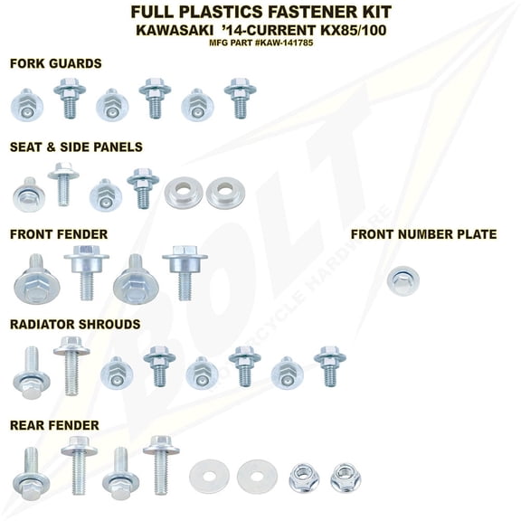 Bolt Full Plastics Fastener Kit For Kawasaki KX100 2014-2021