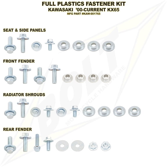 Bolt Full Plastics Fastener Kit For Kawasaki KX65 2000-2009,2011-2023