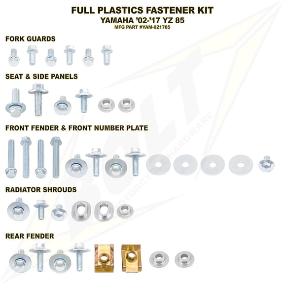 Bolt Full Plastics Fastener Kit For Yamaha YZ85 2002-2022