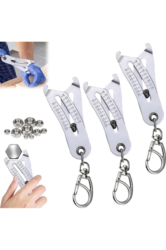 Bolt Head Size Finder Tool, Nut and Bolt Thread Checker, Bolt Size Finder Keychain, Portable Precise Thread Size Checker Keychain, Thread Size Verification Tool, No-Guesswork Fastener Sizer (3pcs)