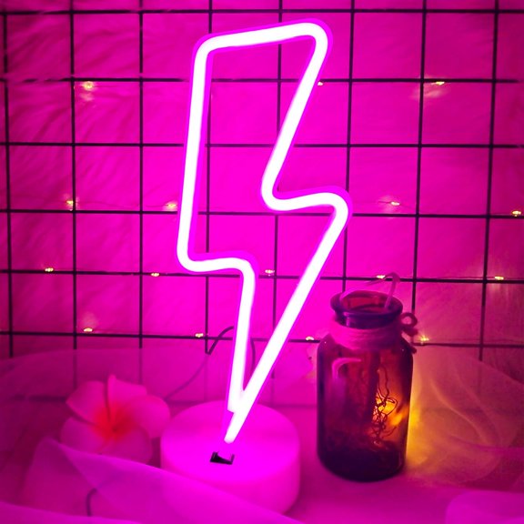 Bolt Neon Sign, Aesthetic Room Decor for , / Operated Light with Base