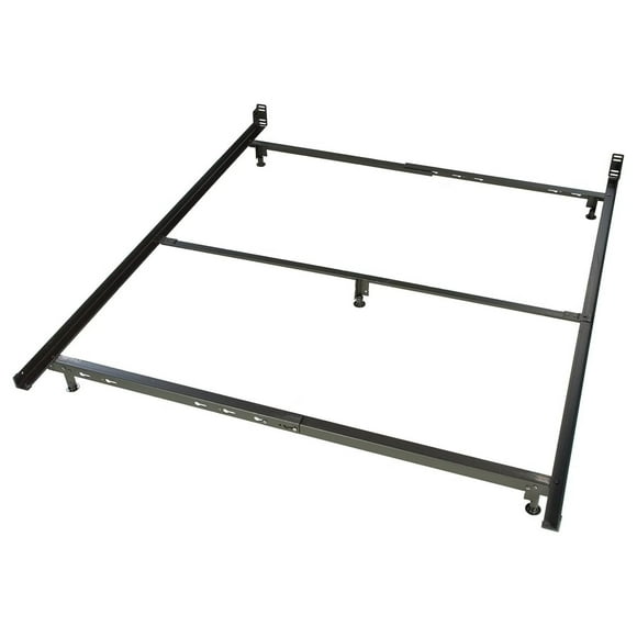 Bolt On Headboard Low Profile Metal Bed Frame w/ 5 Support Legs & Stationary Feet For Memory Foam Mattresses & Box , Queen, Black