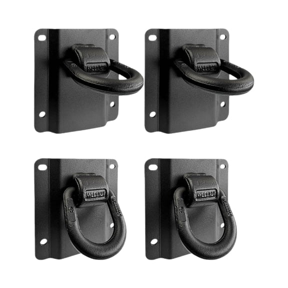 Bolt-On Truck Bed Cargo Hold Plate Set, 4 Piece D Loop Tie Down Mount for Pickup Sidewall Storage and Travel Loads Daily in Routine Pickup Use