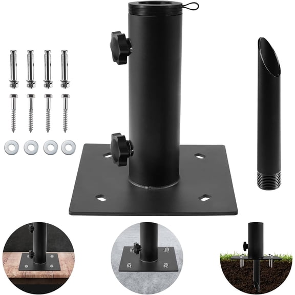 Bolt in Patio Umbrella Base, Multifunctional Patio Umbrella Stand Outdoor with Stake, Heavy Duty In Ground Umbrella Holder for Lawn Concrete Mount, Matte Black