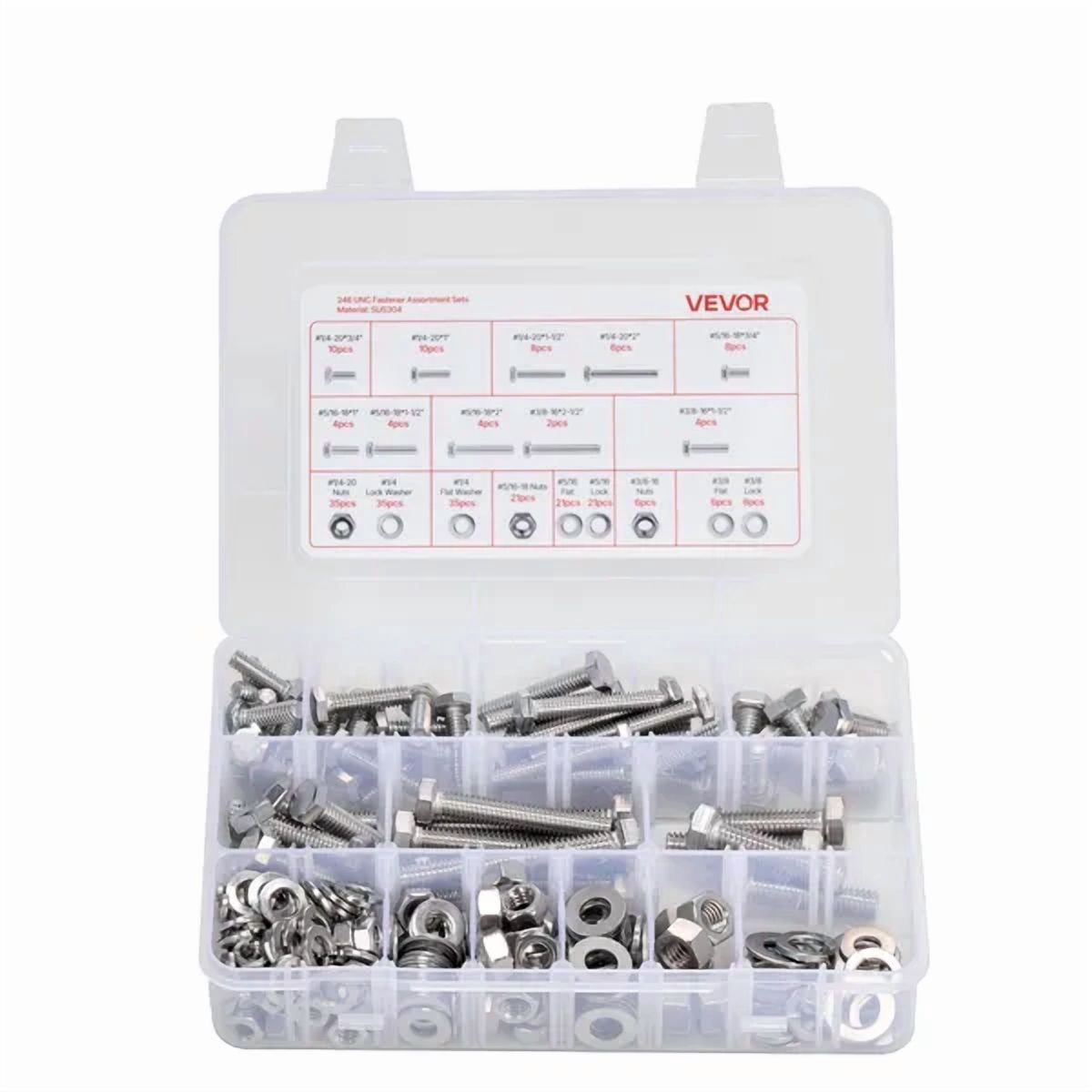 Bolt and nut combination set, 246 pieces, made of imperial-sized ...