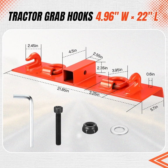 Bolt-on Tractor Bucket Grab Hook Plate – Integrated 2" Receiver, Forged D-Ring & 5/16" Grab Hook, 4000/4700 LBS WLL for Compact Loader Bucket, Orange