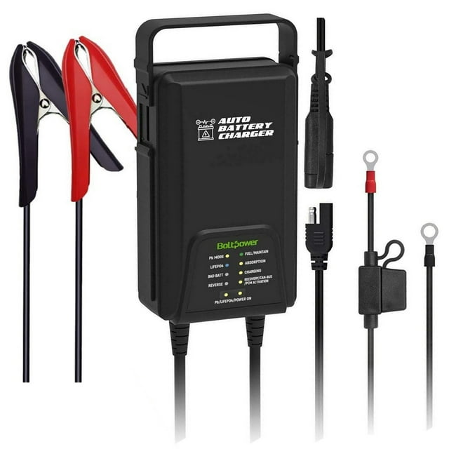 BoltPower Auto Car Battery Charger Automatic Trickle Full Charge Maintainer 3.8A 12V Portable Smart Rapid High Efficiency for Truck, RV, SUV, ATV, Club Cart, Lawnmower, Snowmobile, Motorcycle