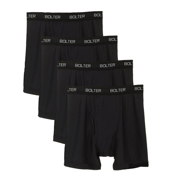 Bolter 4-Pack Men Nylon Spandex Performance Boxer Briefs (Large, 4 Pk Black)