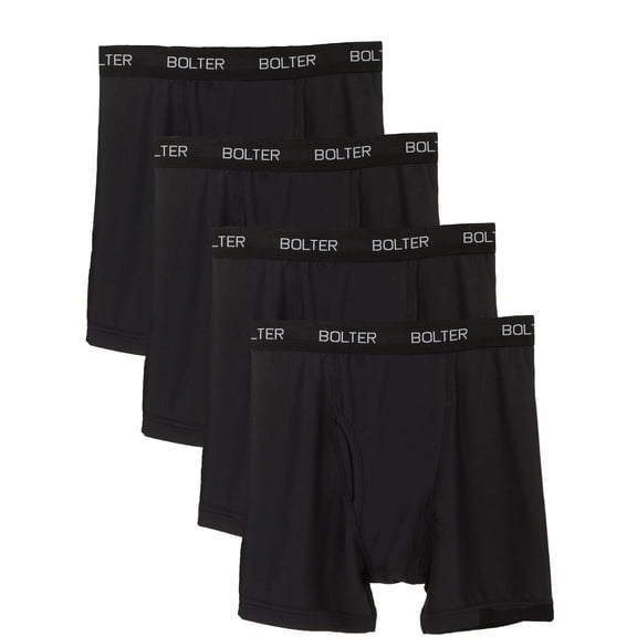 Bolter 4-Pack Men Nylon Spandex Performance Boxer Briefs (Large, 4 Pk Black)