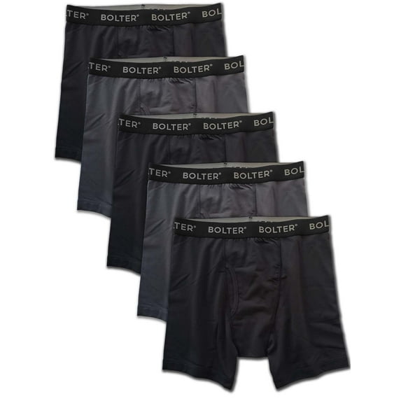 Bolter Men's 5-Pack Boxer Briefs Cotton Spandex Stretch (X-Large, Black/Grey)