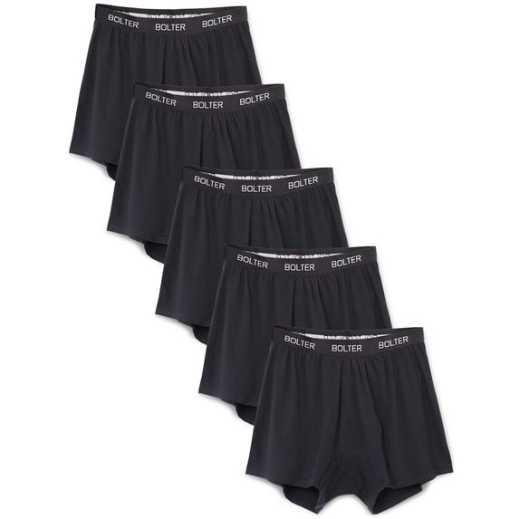 Bolter Men's 5-Pack Cotton Stretch Boxers Shorts (Large, Black)