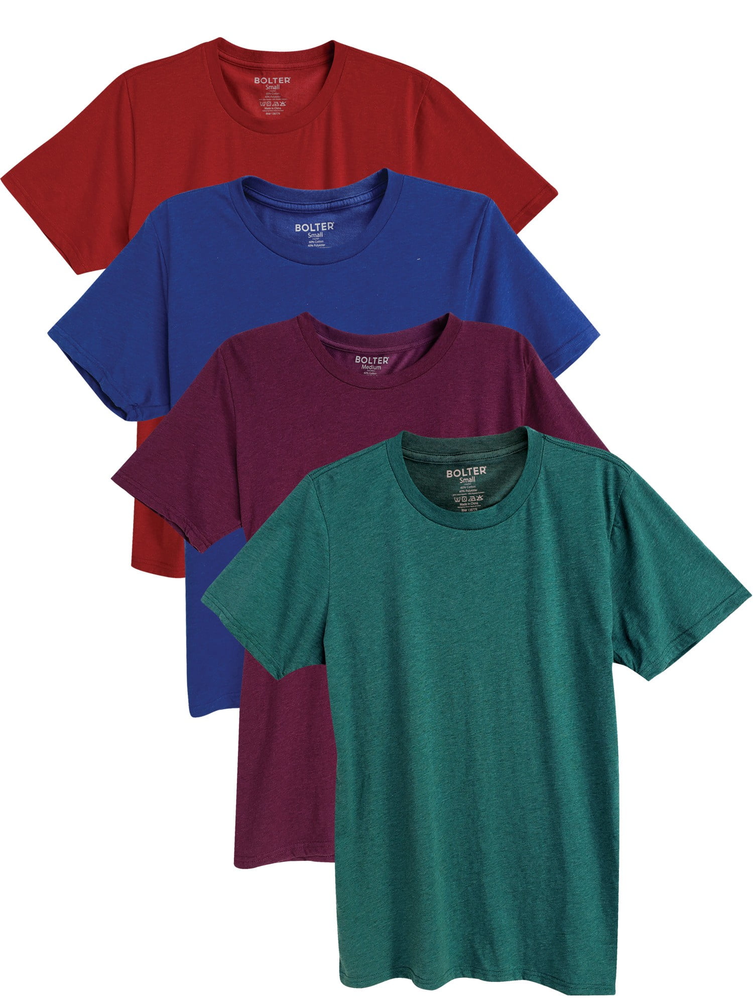 Bolter Mens 4-Pack Crew Neck T-Shirts Cotton Poly Blend (Medium, H ...