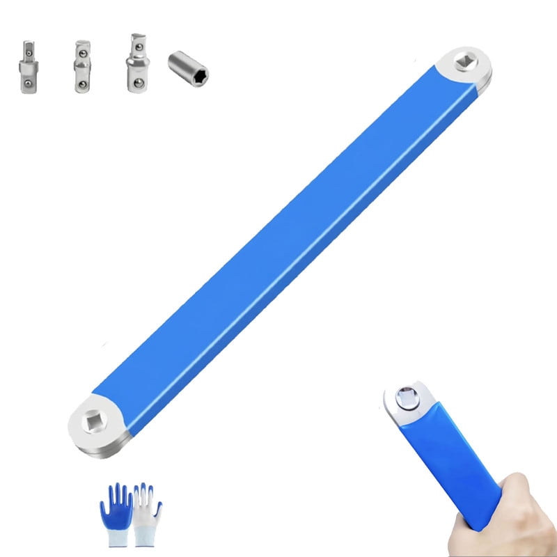 Bolthero Offset Extension Wrench, 15.4" Zero-Degree Chain-Drive Extender, 0.8" Ultra-Thin Profile, 4 Adapters 1/4" 3/8" 1/2" Drive, 53 Ft/Lb Impact Ready For Automotive Tight Space Repai