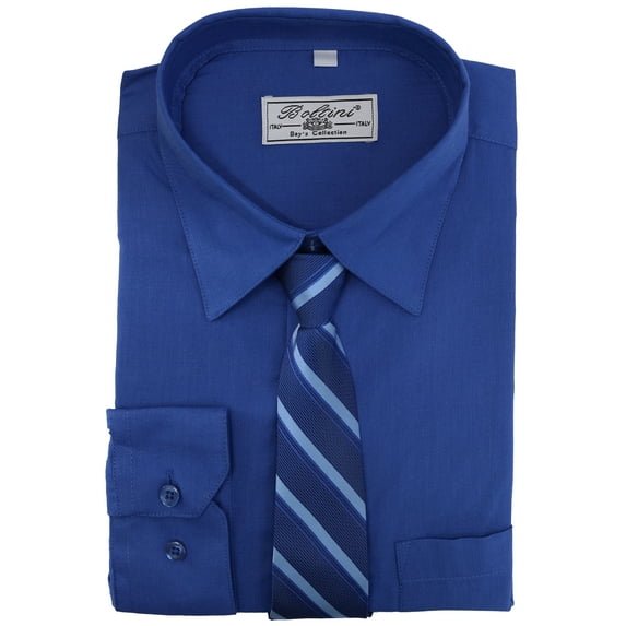 Boltini Italy Boys Kids Toddlers Long Sleeve Dress Shirt Set with Matching Tie (Royal Blue, 12)