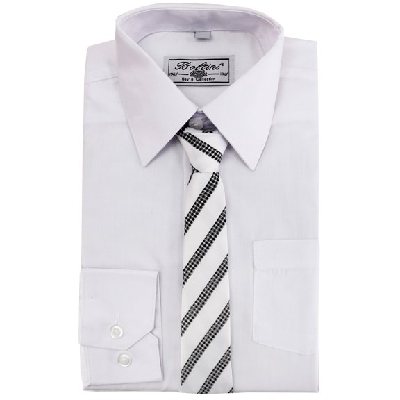Boltini Italy Boys Kids Toddlers Long Sleeve Dress Shirt Set with Matching Tie (White, 2)