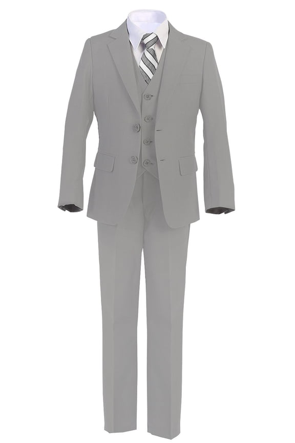 Kids Formal Boys Suit Set - 5PC- Jacket, Shirt, Tie, Vest, Pants (Grey, 5)