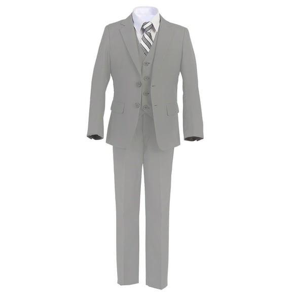 Boltini Italy Kids Formal Boys Suit Set - 5PC- Jacket, Shirt, Tie, Vest, Pants (Grey, 8)