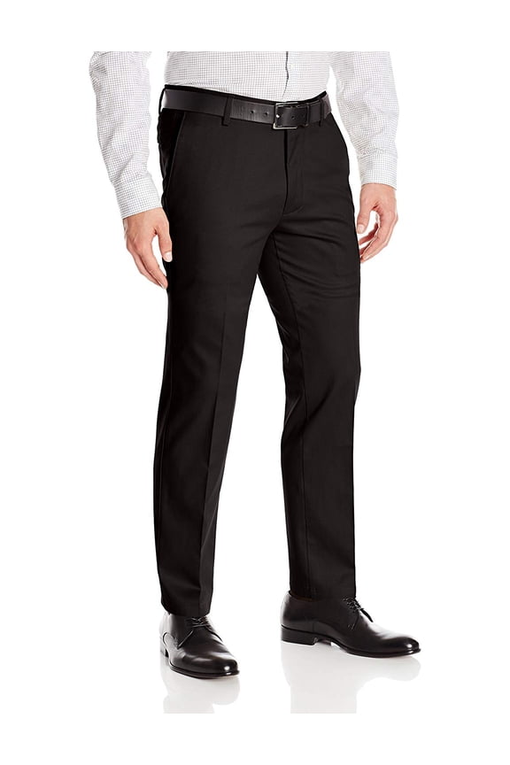 Men's Flat Front Slim Fit Slacks Trousers Dress Pants (Black, 32x32)