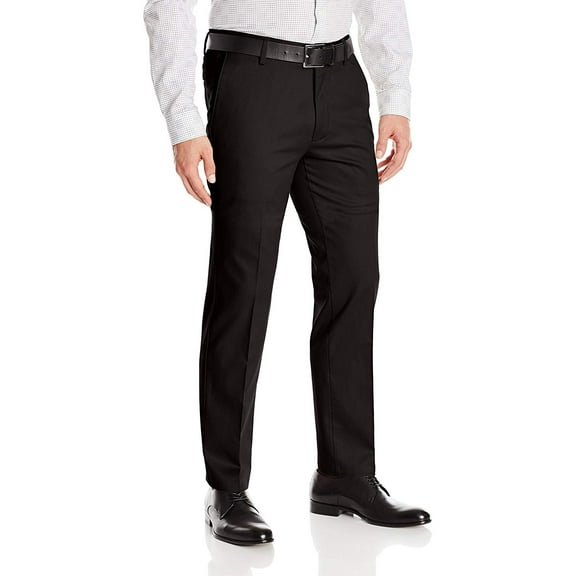 Boltini Italy Men's Flat Front Slim Fit Slacks Trousers Dress Pants (Black, 32x32)