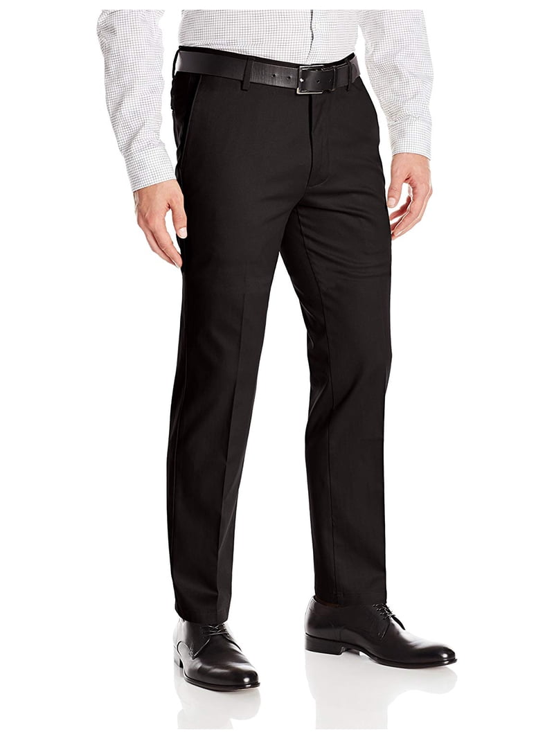 Boltini Italy Men's Flat Front Slim Fit Slacks Trousers Dress Pants (Black, 40x32)