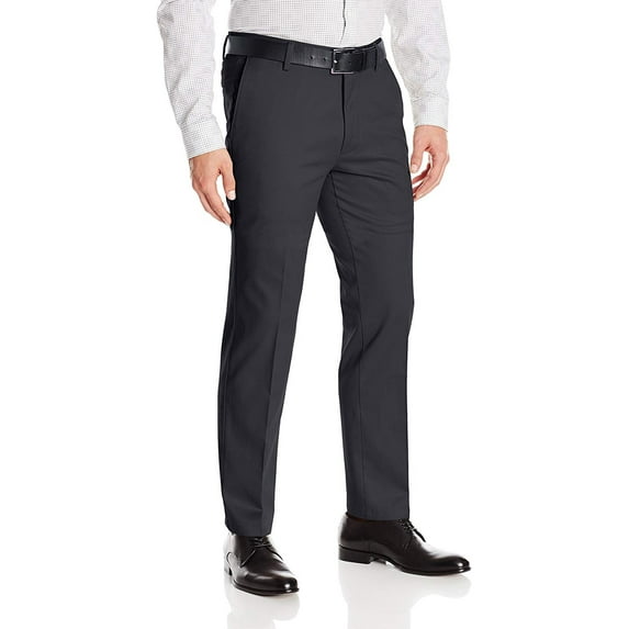 Boltini Italy Men's Flat Front Slim Fit Slacks Trousers Dress Pants (Charcoal, 42x30)