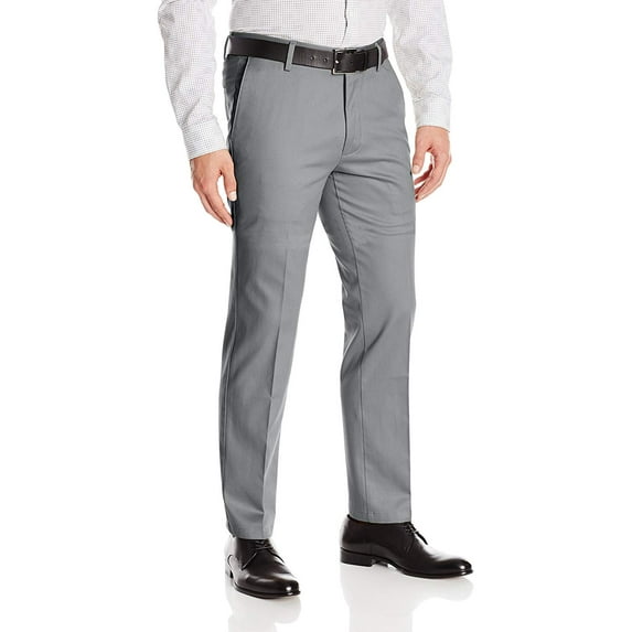 Boltini Italy Men's Flat Front Slim Fit Slacks Trousers Dress Pants (Light Gray, 44x32)
