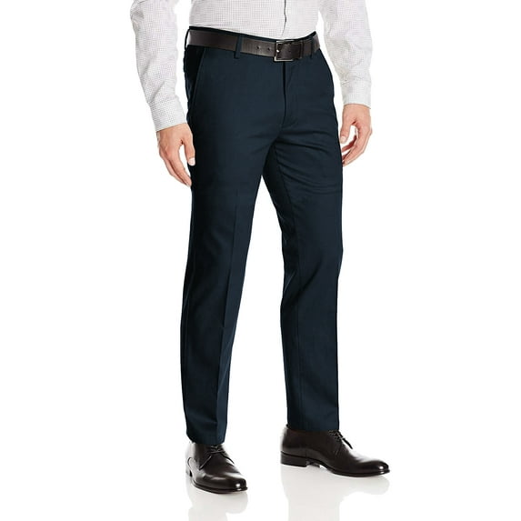Boltini Italy Men's Flat Front Slim Fit Slacks Trousers Dress Pants (Navy, 40x32)