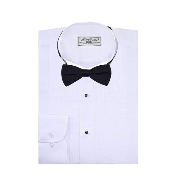 Boltini Italy Men’s Premium Tuxedo Wingtip Collar Dress Shirt with Bow Tie #130 (5XL - Sleeve: 34/35)