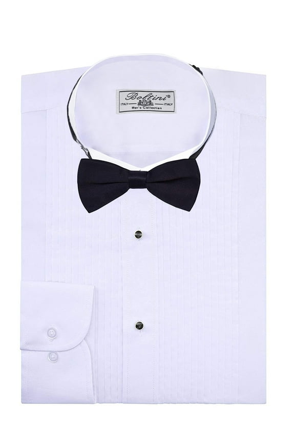 Men’s Premium Tuxedo Wingtip Collar Dress Shirt with Bow Tie (XL - Sleeve: 32/33)