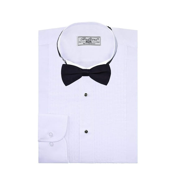 Boltini Italy Mens Premium Tuxedo Wingtip Collar Dress Shirt with Bow Tie #130 (L - Sleeve: 34/35)