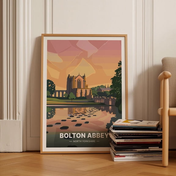Bolton Abbey North Yorkshire Vintage Travel Art, Unframed Canvas 12x16in